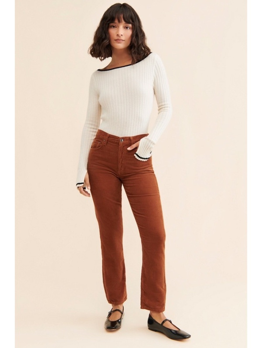 AGOLDE Riley High-Rise Straight-Leg Corduroy Pants Rust-Brown Size 26